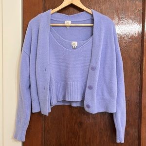 A New Day Periwinkle Fuzzy Cardigan & Tank Sweater Set
